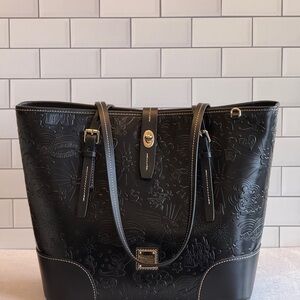 Black Embossed Leather Sketch Shopper Tote 2021 by Disney Dooney & Bourke